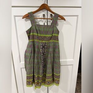 Green and Purple Patterned Sleeveless Summer Dress by Taylor